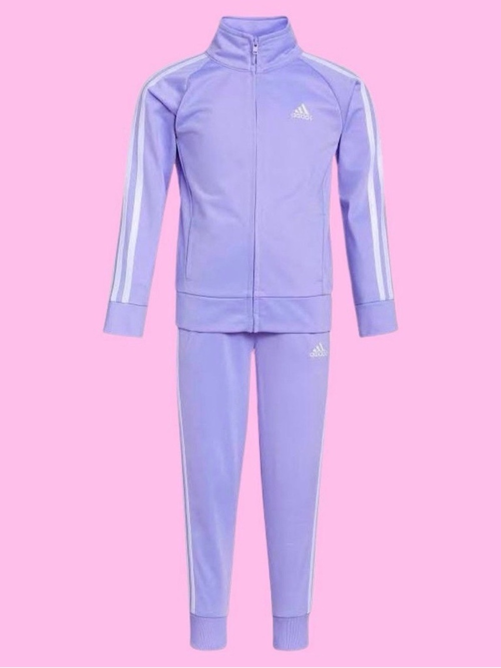 Adidas Lavender Zip-Front Three-Stripe Track Set - Girls